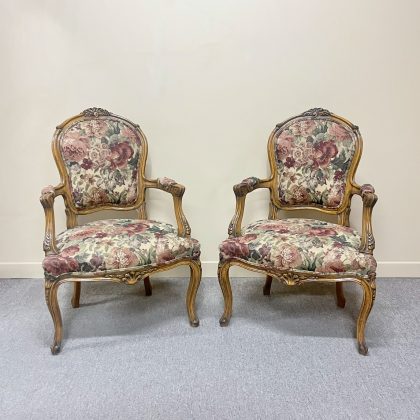 Pair of French Vintage Louis XV Style Fauteuils