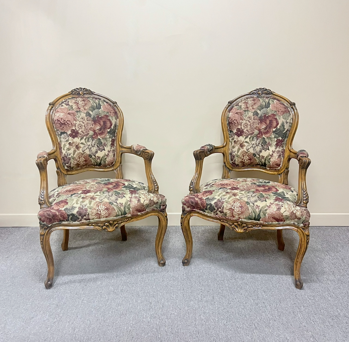 Pair of French Vintage Louis XV Style Fauteuils