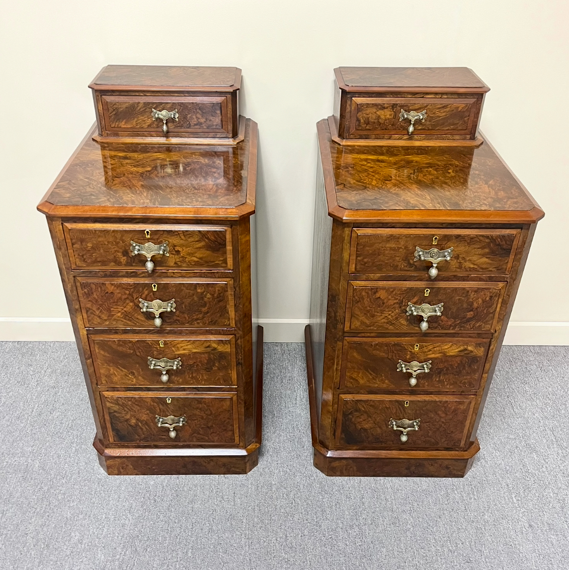 Victorian Burr Walnut Bedside Cabinets Victorian Burr Walnut Bedside Cabinets