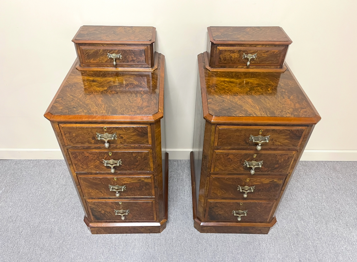 Victorian Burr Walnut Bedside Cabinets Victorian Burr Walnut Bedside Cabinets