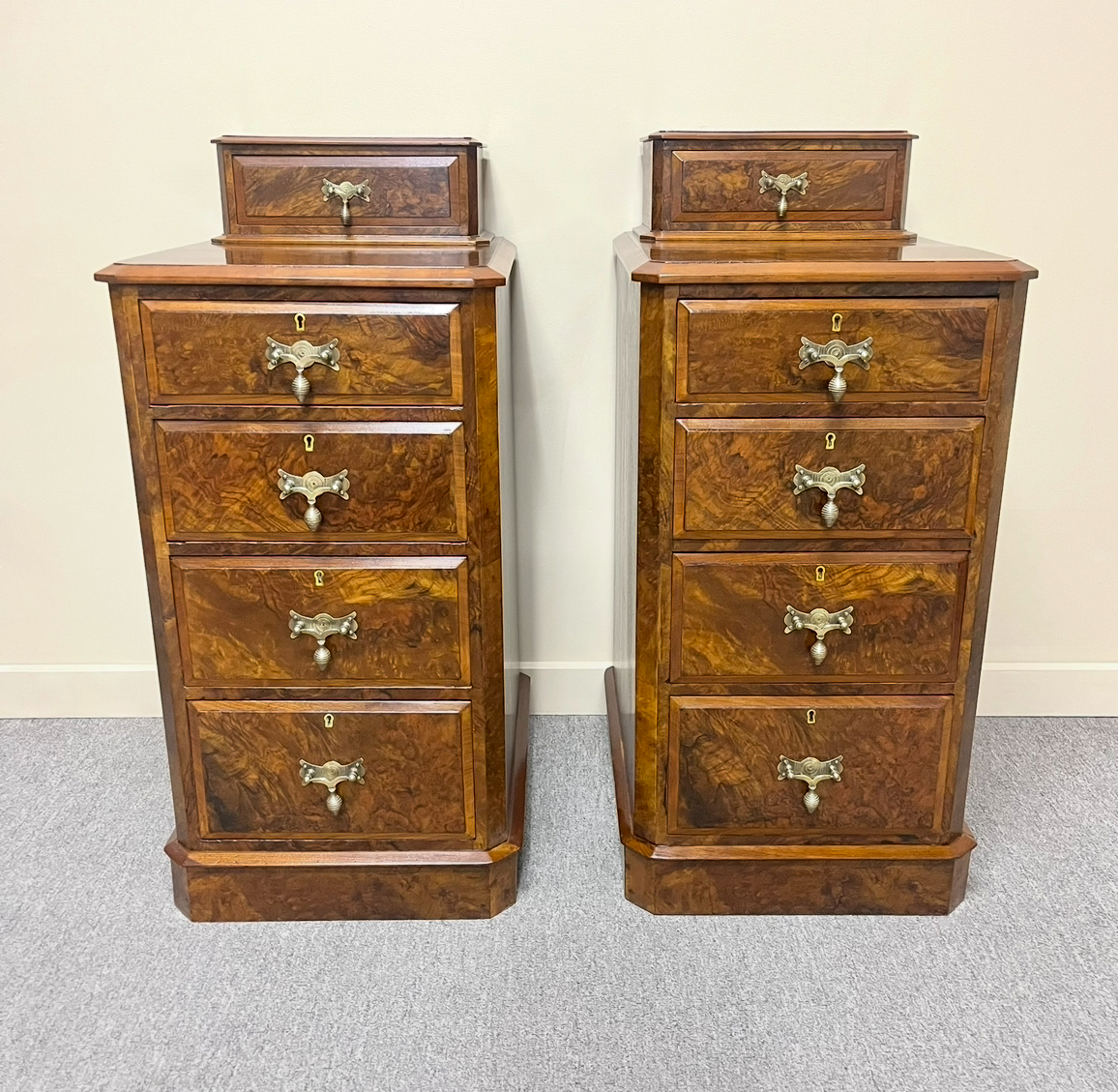 Victorian Burr Walnut Bedside Cabinets Victorian Burr Walnut Bedside Cabinets