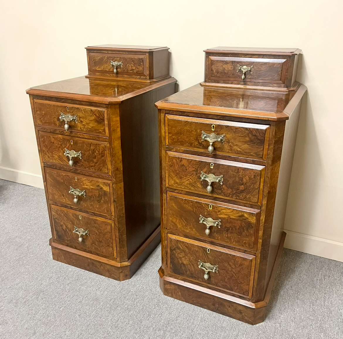 Victorian Burr Walnut Bedside Cabinets Victorian Burr Walnut Bedside Cabinets